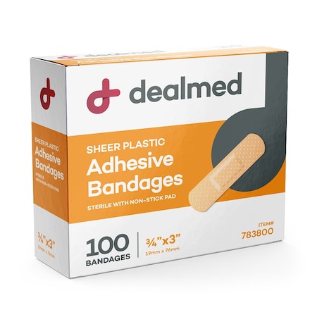 Dealmed Adhesive Bandages, Sheer, 3/4" X 3", 100/Bx, 24/Cs, 2400PK 783800